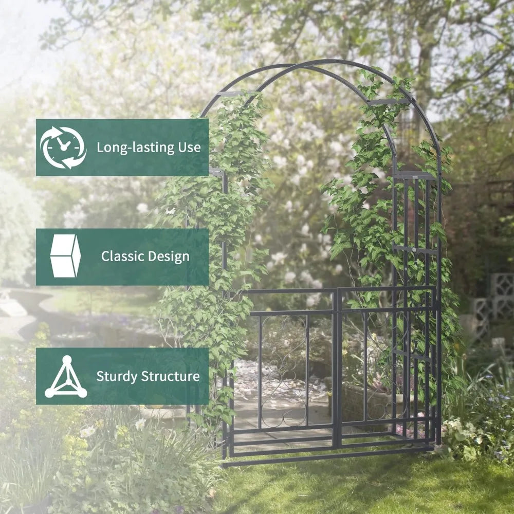 Metal Garden Arbor with Double Doors and Heart Motifs