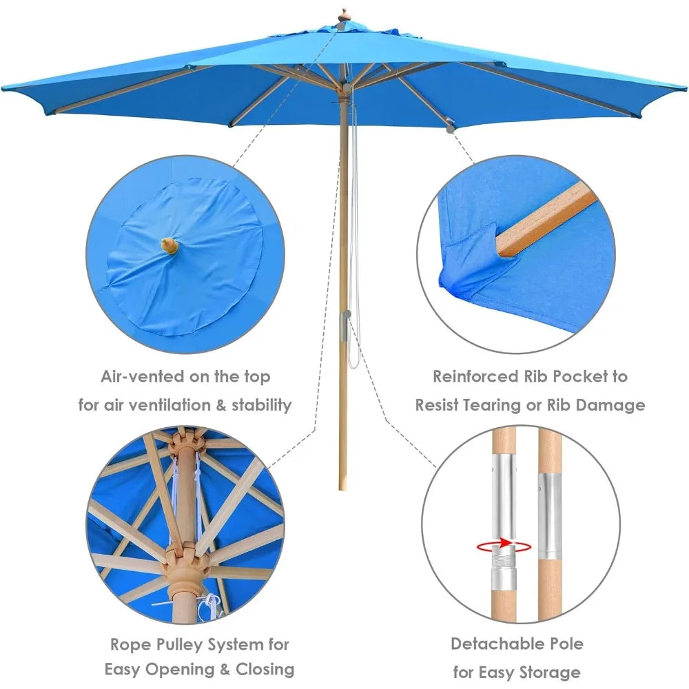 Wooden Outdoor Patio Umbrella for Garden and Beach Enjoyment