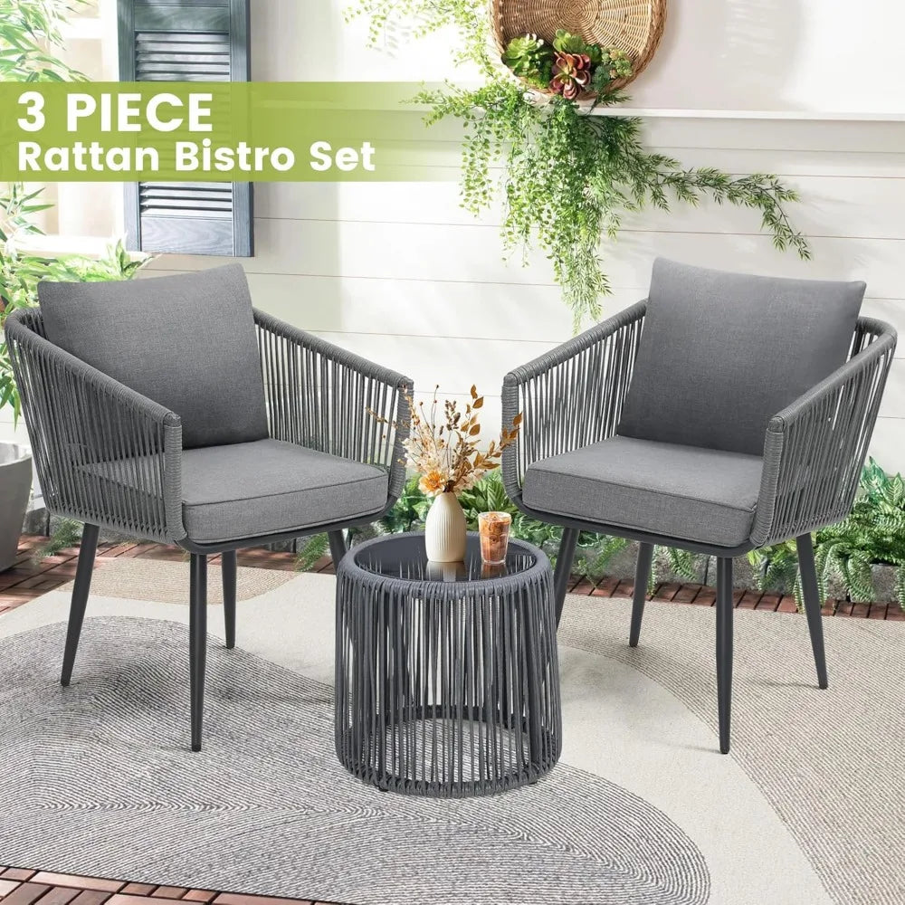 Patio Rattan Bistro Set for Outdoor Conversation and Relaxation