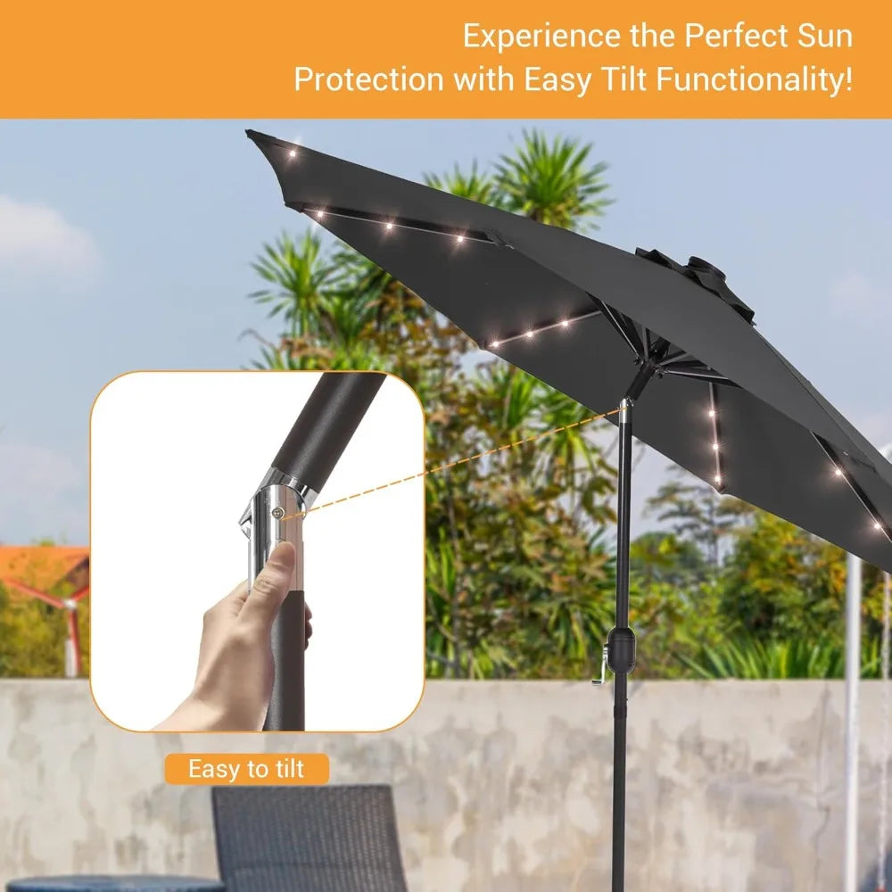 Solar Powered Patio Umbrella with 32 LED Lights and Tilt