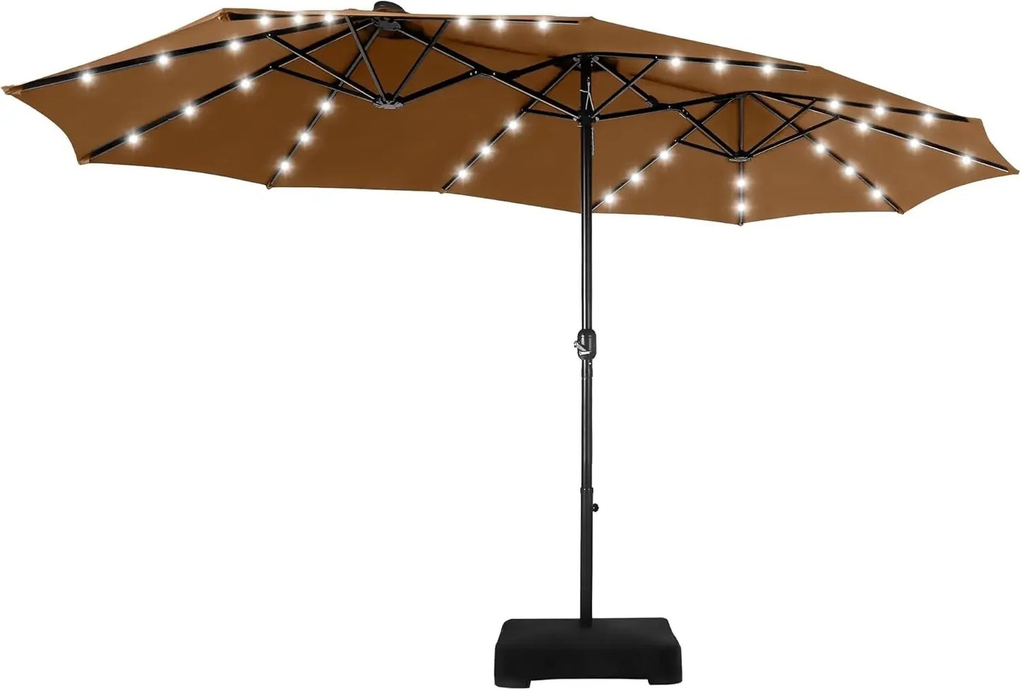 Double Sided Patio Umbrella with Solar Lights and Crank Handle