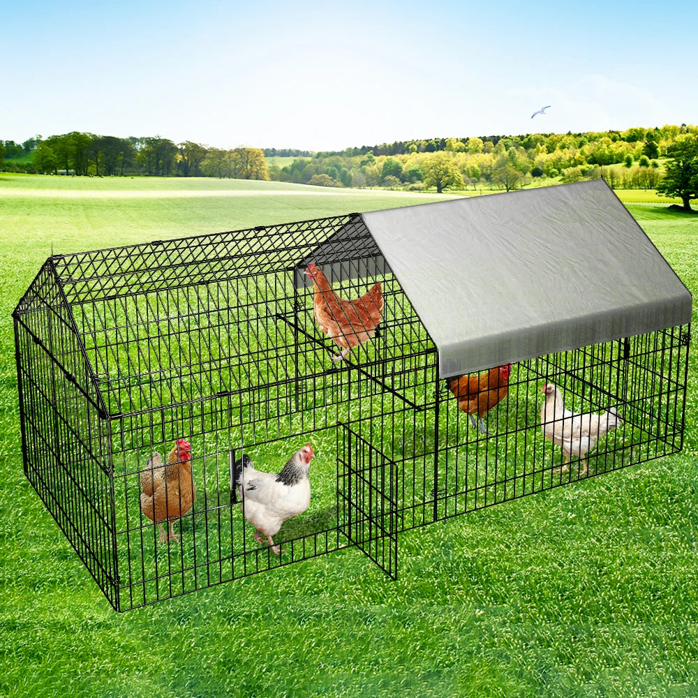 Metal Chicken Coop Run with Protection Cover and Ground Enclosure