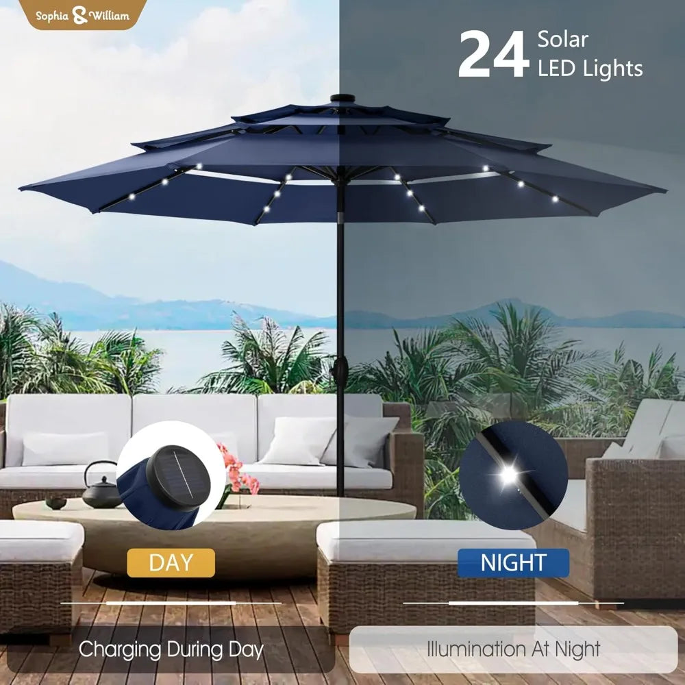Three-Tier Ventilated Patio Umbrella with Adjustable Tilt and Lights