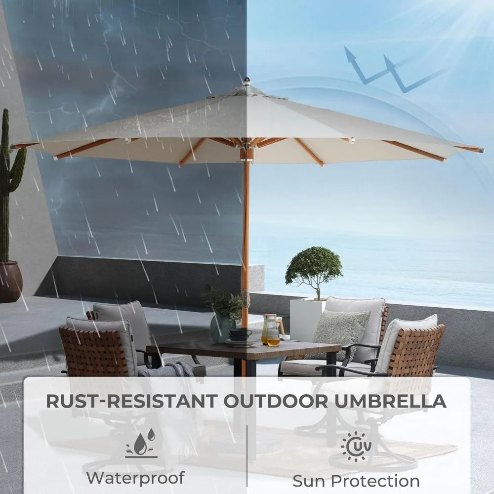 Patio Umbrella With Faux-Wood Grain Aluminum Ribs For Outdoors