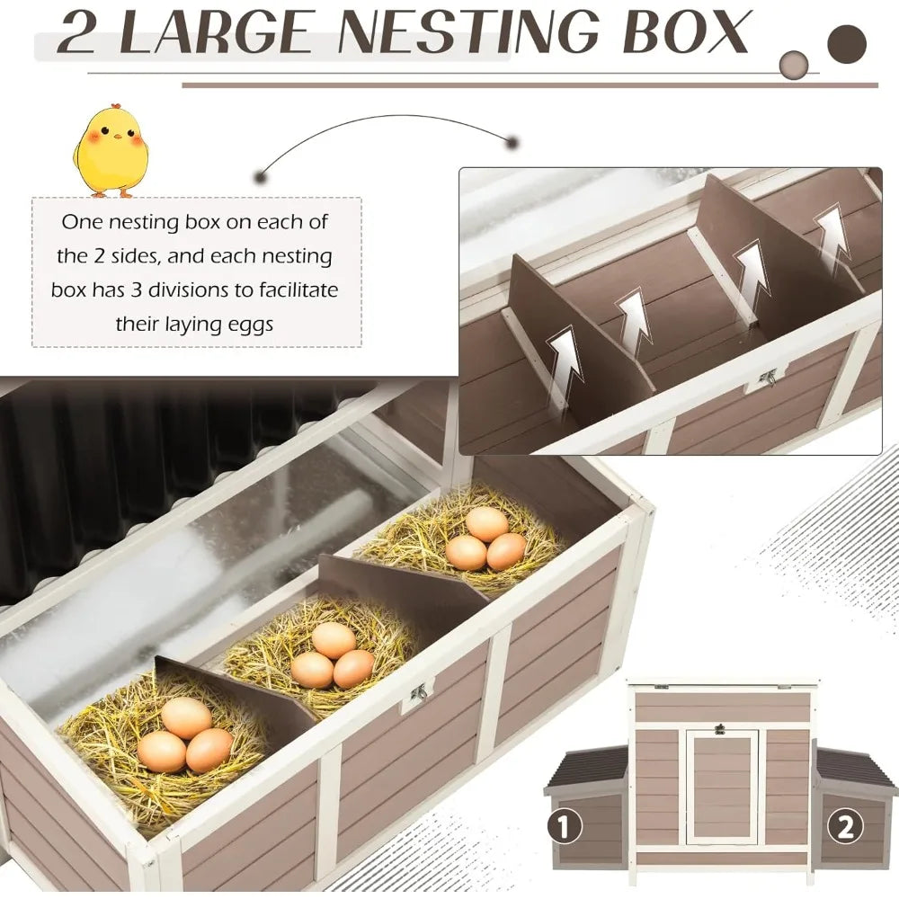 Large Wooden Chicken Coop with Nesting Boxes for Outdoor Use