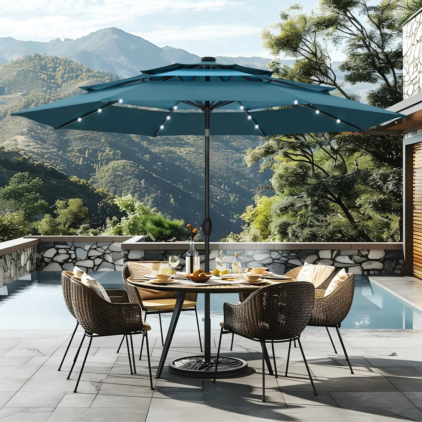 Three-Tier Ventilated Patio Umbrella with Adjustable Tilt and Lights