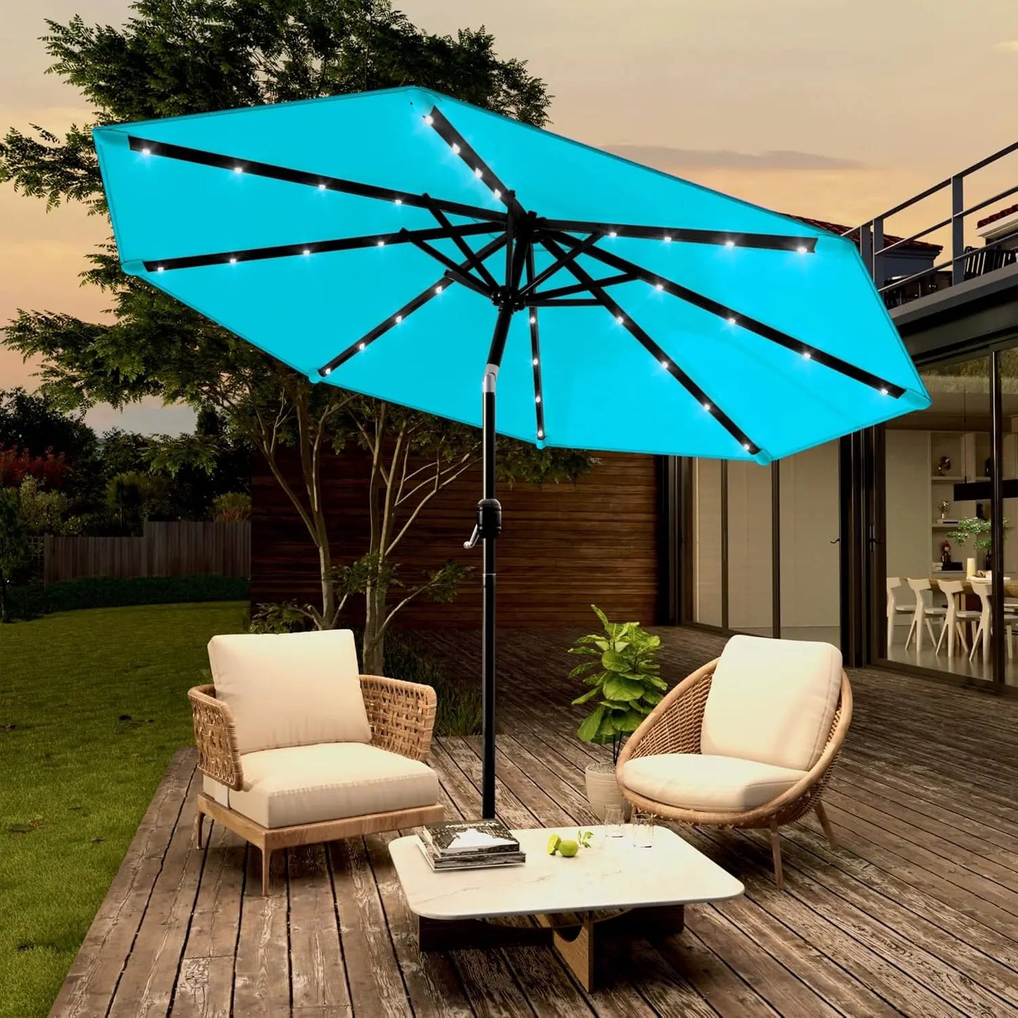 Solar Powered Patio Umbrella with 32 LED Lights and Tilt