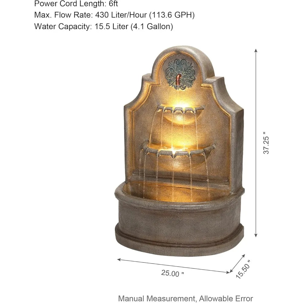 Outdoor Wall Mounted Water Fountain with LED Lighting