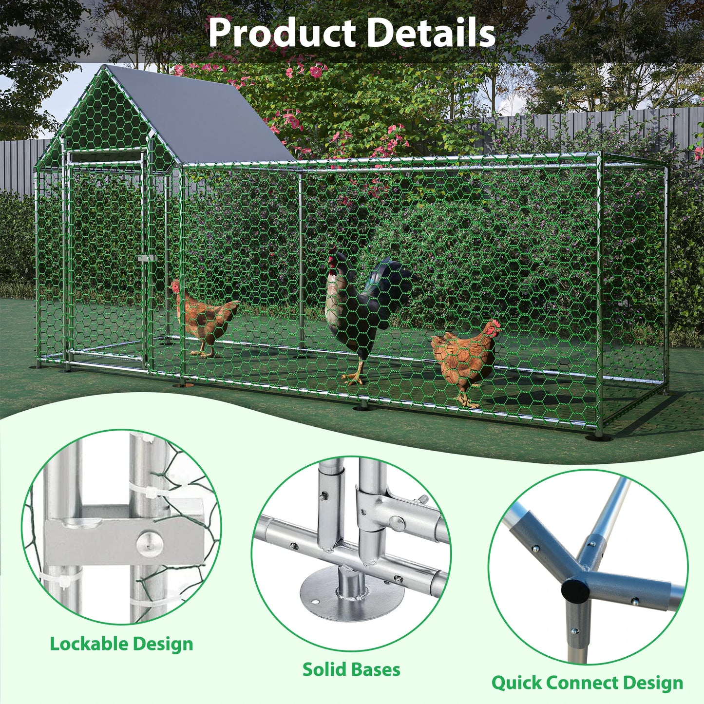 Metal Chicken Coop Run for Backyard Poultry Habitat and Safety