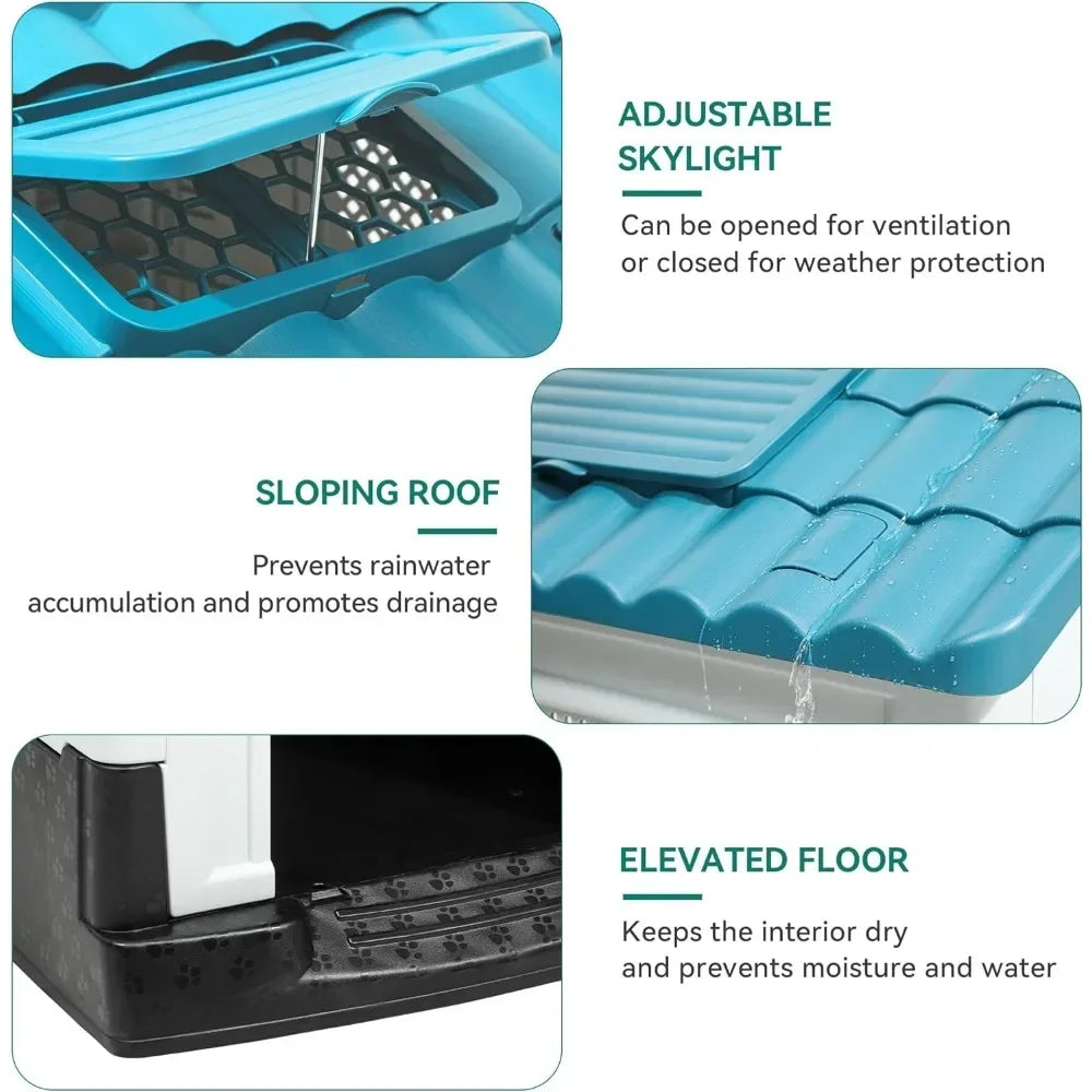 Folding Outdoor Plastic Dog House With Adjustable Skylight