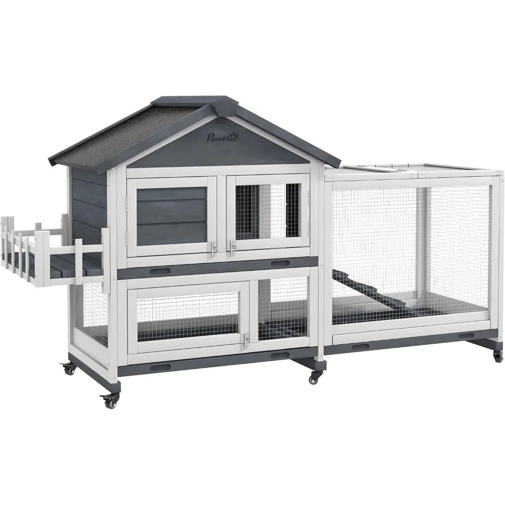 Wooden Rabbit Hutch with Openable Roof and Storage Box