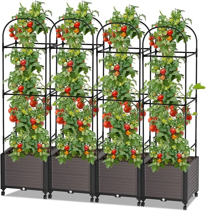 Raised Garden Bed Planter Box with Trellis for Climbing Plants