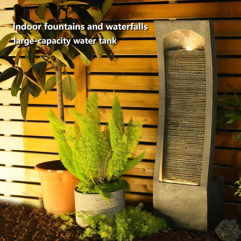 Modern Indoor Water Fountain with LED Lighting and Curved Design