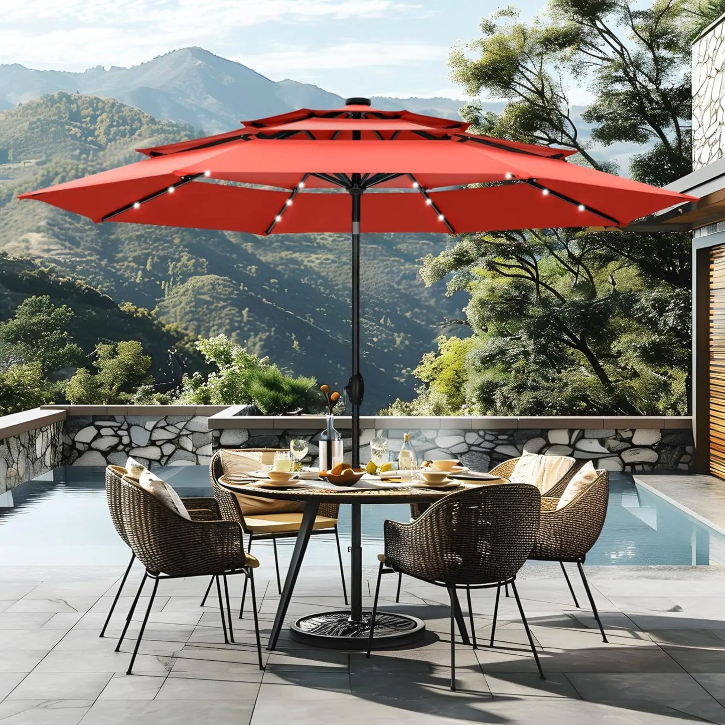 Three-Tier Ventilated Patio Umbrella with Adjustable Tilt and Lights