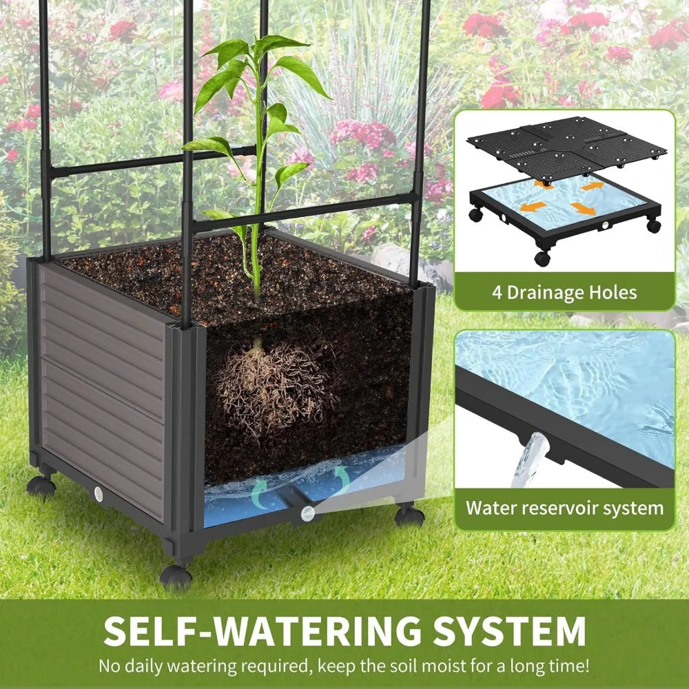 Raised Garden Bed Planter Box with Trellis for Climbing Plants