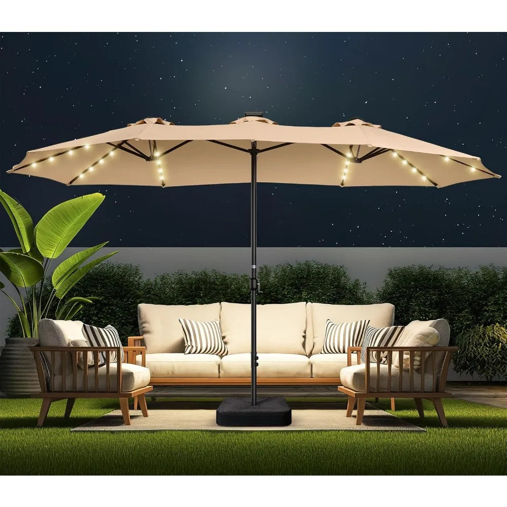 Double Sided Patio Umbrella with Solar Lights for Outdoor Enjoyment