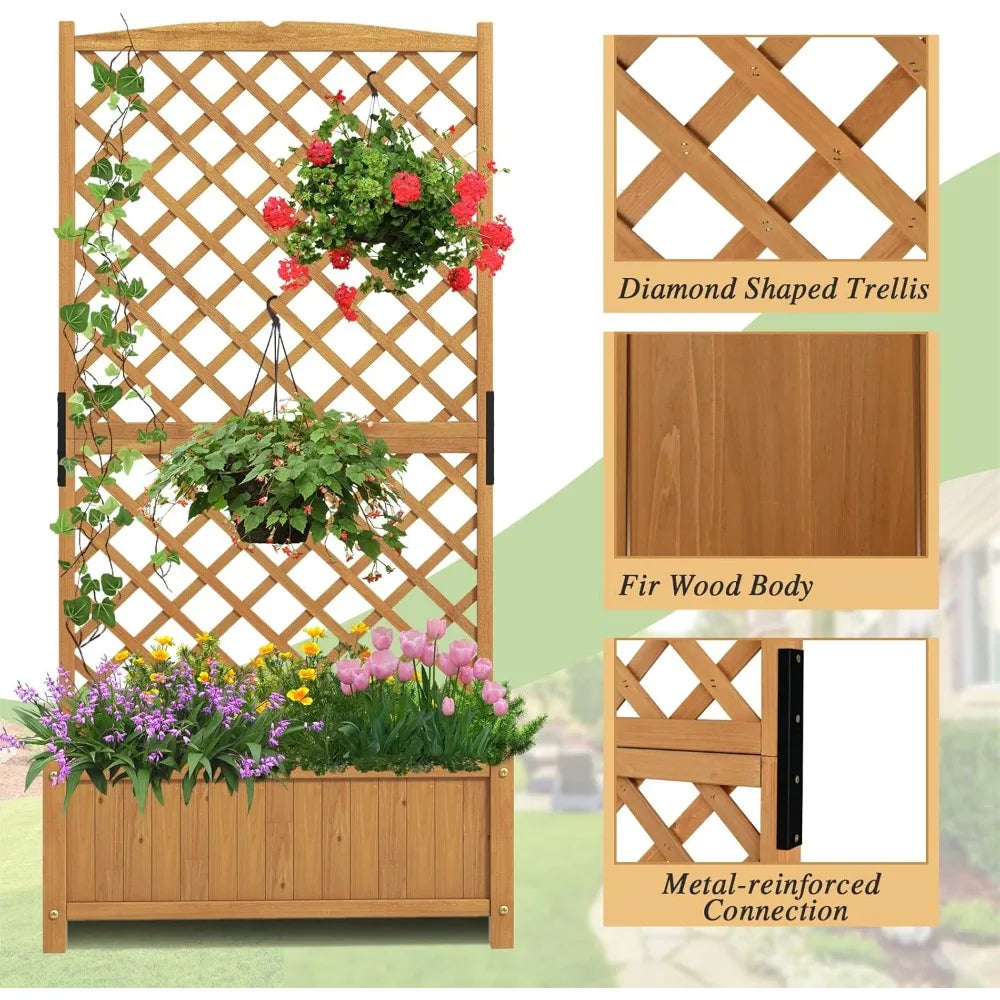 Raised Garden Bed Set with Trellis for Outdoor Planting