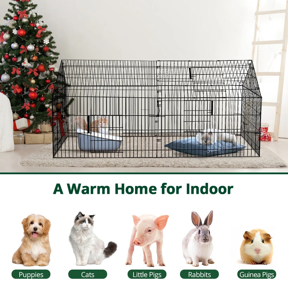 Metal Chicken Coop Run with Protection Cover and Ground Enclosure