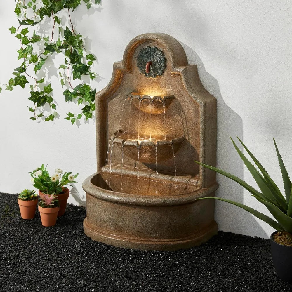 Outdoor Wall Mounted Water Fountain with LED Lighting