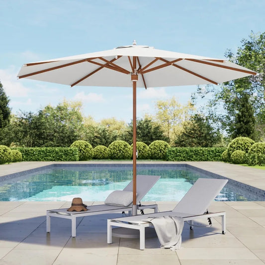 Patio Umbrella With Faux-Wood Grain Aluminum Ribs For Outdoors