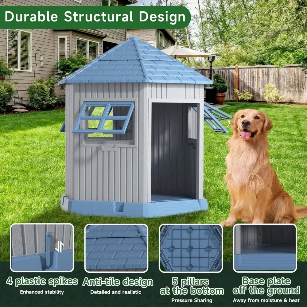 Durable Indoor Outdoor Dog House with Elevated Floor and Window