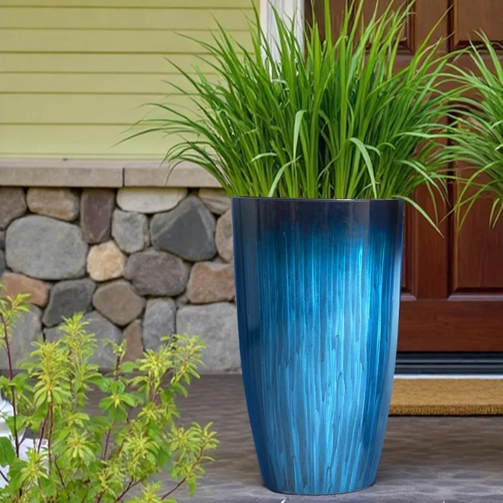 Set of 2 Gradient Blue Glossy Tall Plant Pots