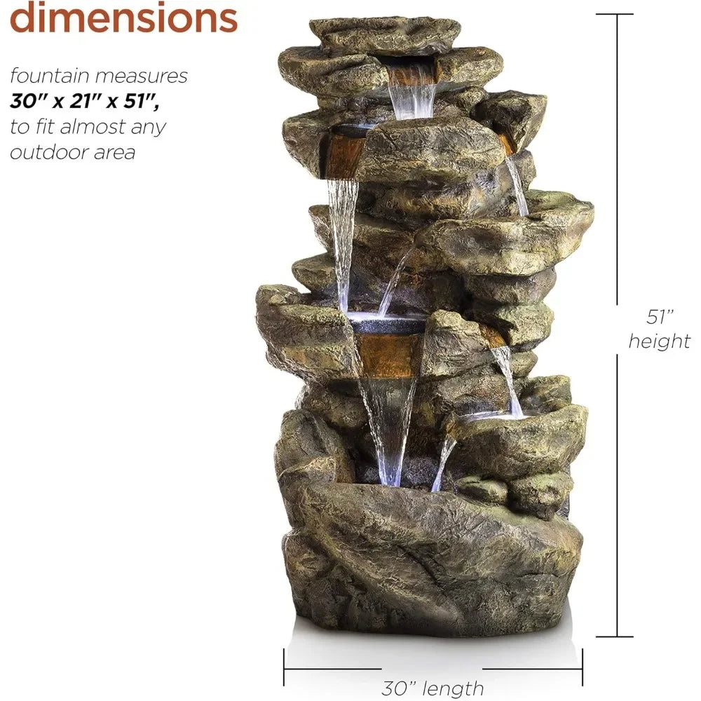 Outdoor Six-Story Fountain with LED Lights for Gardens