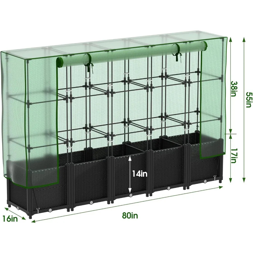 Plastic Raised Garden Bed with Greenhouse Cover and Trellis