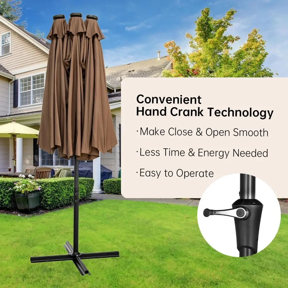 Double-Sided Patio Umbrella With Solar LED Lights