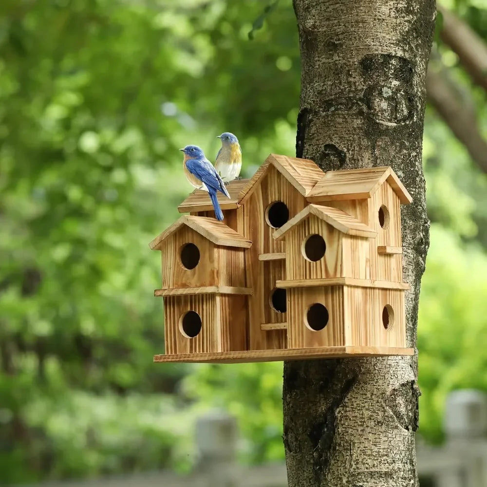 Large Wooden Bird House for 10 Families Outdoor Garden Decor