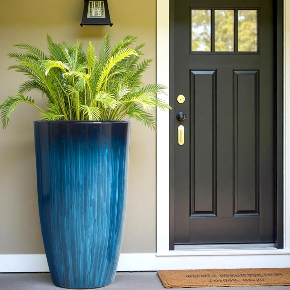 Set of 2 Gradient Blue Glossy Tall Plant Pots