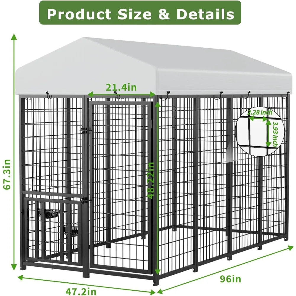 Durable Outdoor Dog Kennel with Rotating Feeder Bowls