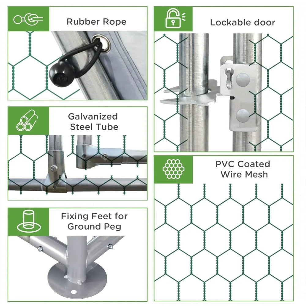 Metal Chicken Coop With Waterproof Cover And Spacious Design