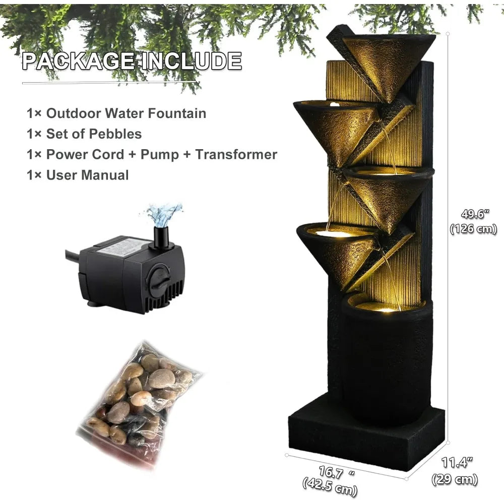 Elegant Outdoor Waterfall Fountain with LED Lights for Relaxation