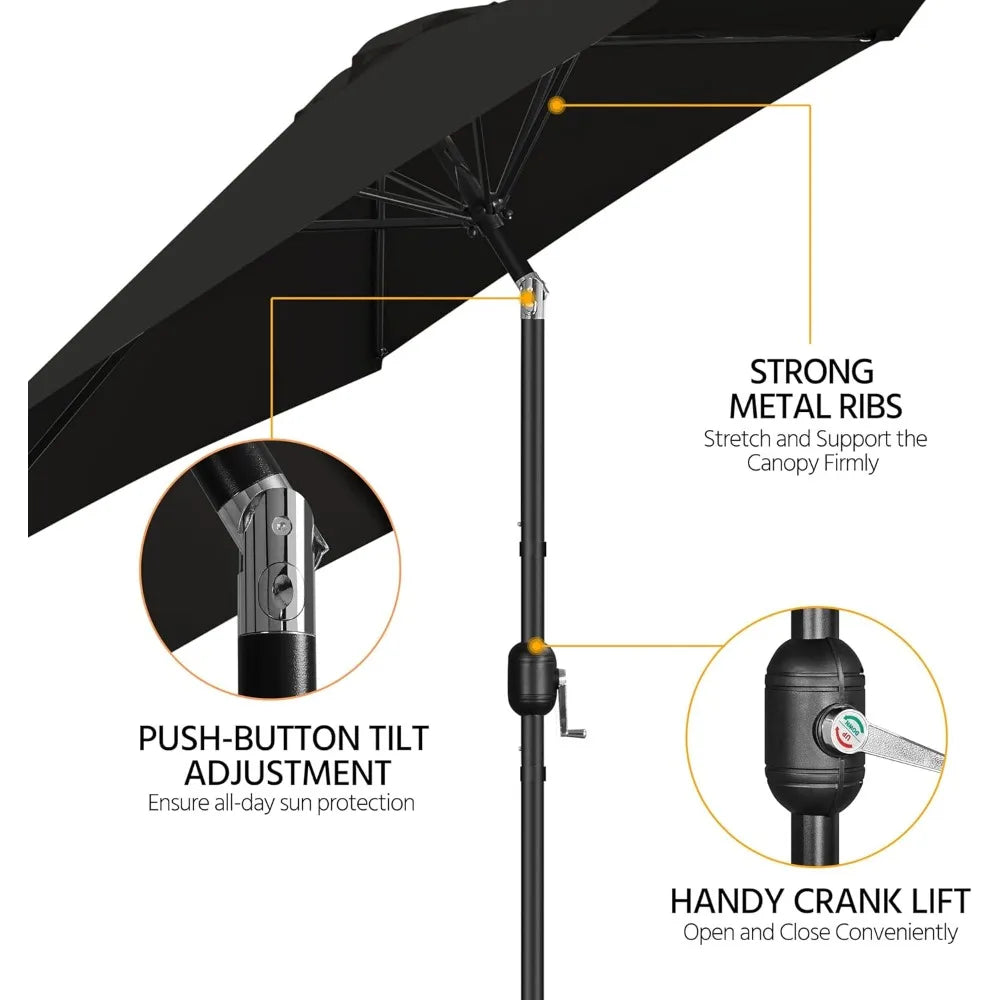 Outdoor Patio Umbrella with Push Button Tilt and Crank