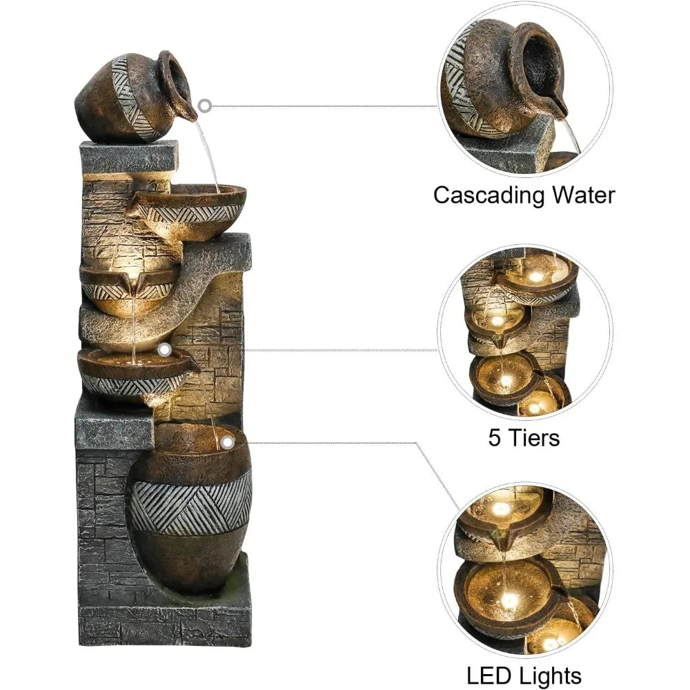 Elegant Five-Tier Garden Water Fountain for Indoor Outdoor Use