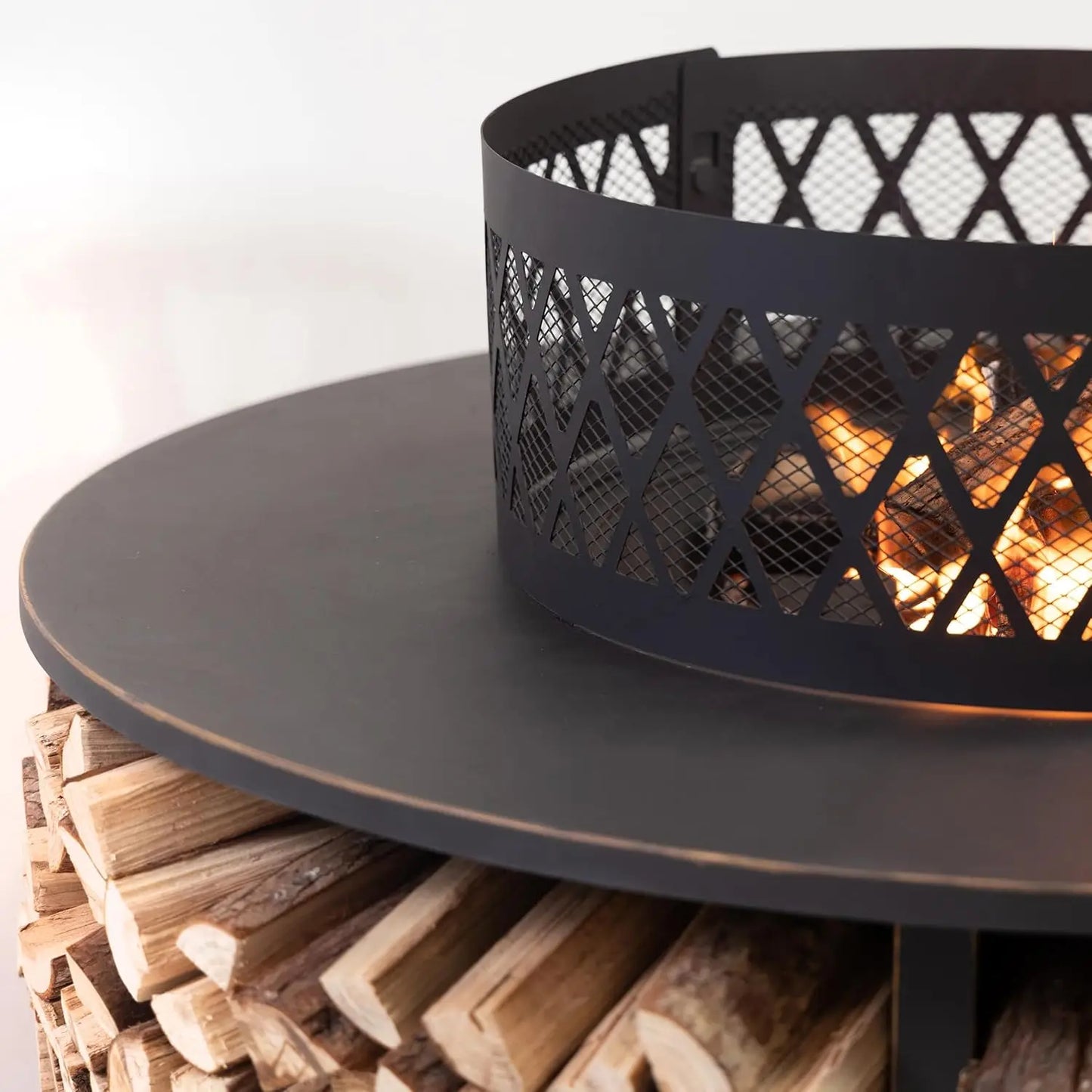 Outdoor Portable Fire Pit With Log Storage For Backyard Gatherings