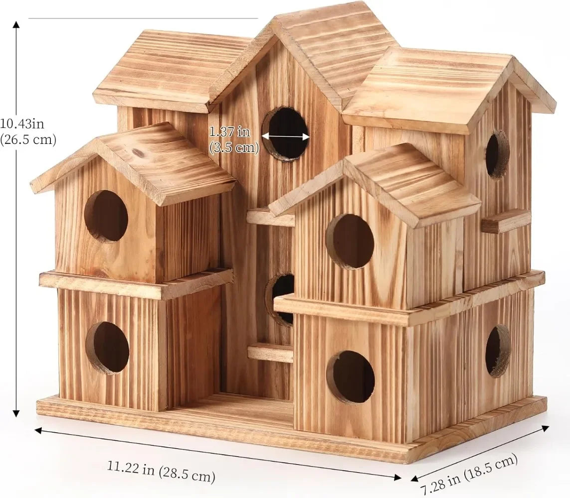 Large Wooden Bird House for 10 Families Outdoor Garden Decor