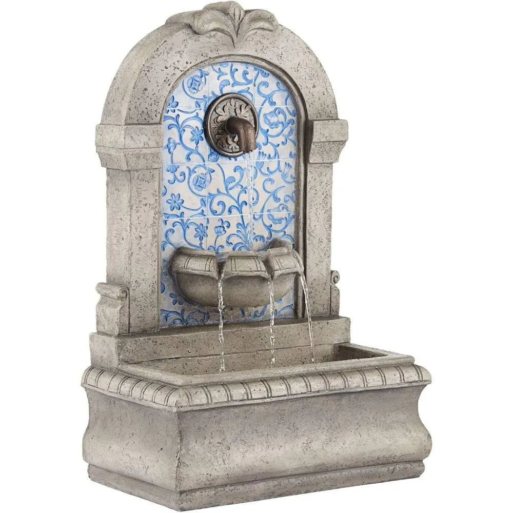 Modern Outdoor Stone Water Fountain with Classic Blue Mosaic