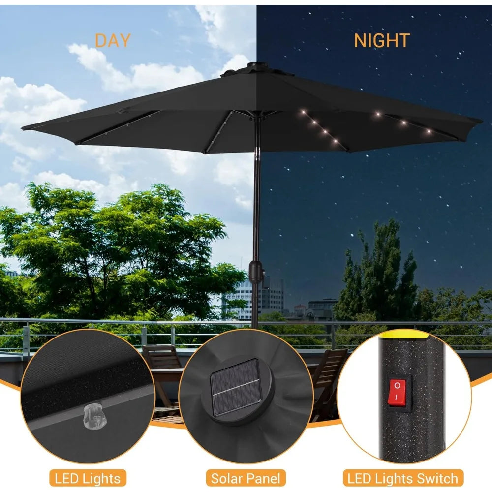 Solar Powered Patio Umbrella with 32 LED Lights and Tilt