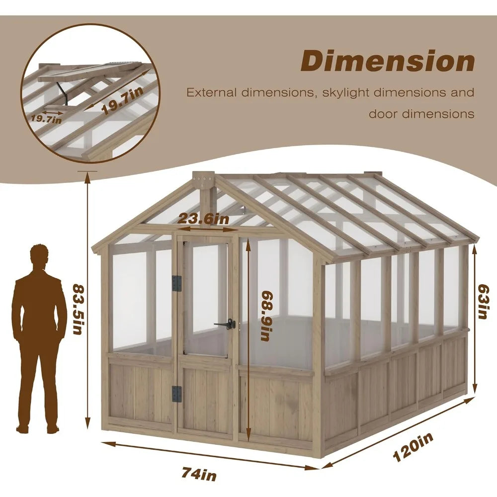 Wood Greenhouse with Lockable Door and Adjustable Ventilation