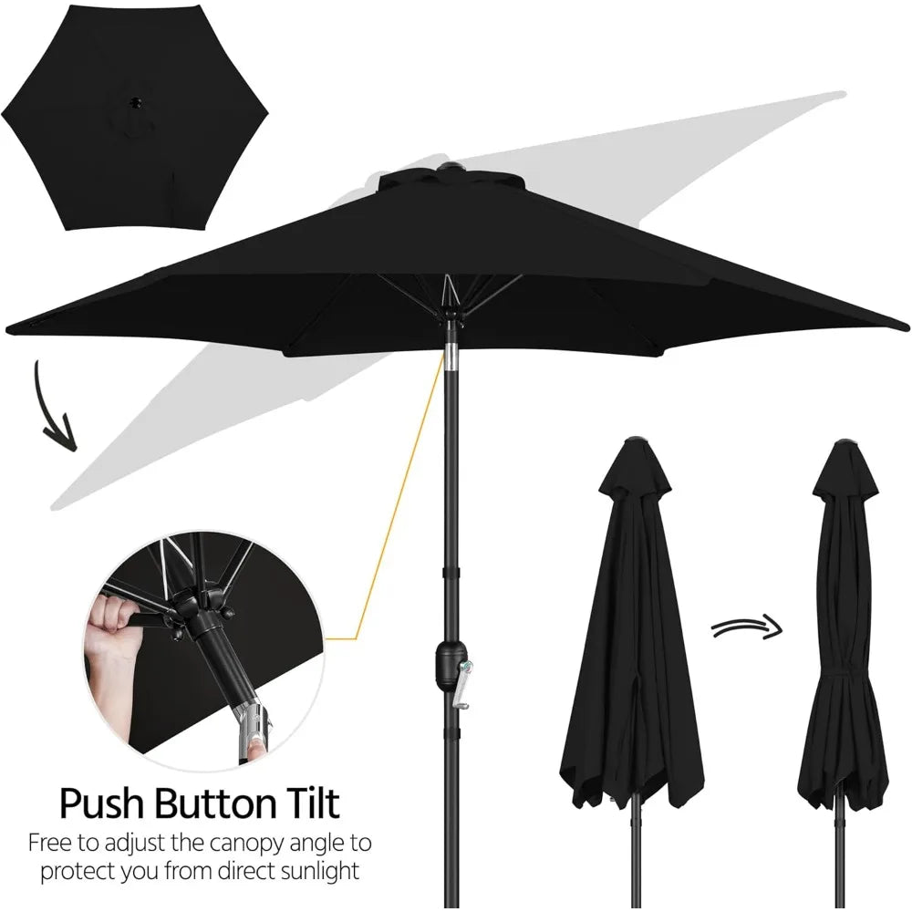 Outdoor Patio Umbrella with Push Button Tilt and Crank