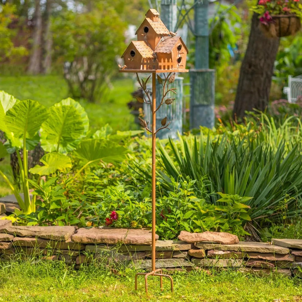 Copper Colored Multi-Birdhouse Stakes for Four Bird Families