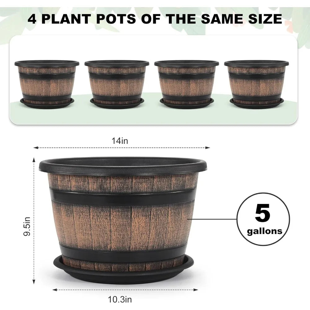 4 Pack Garden Pots with Drainage Holes for Indoor Outdoor Use