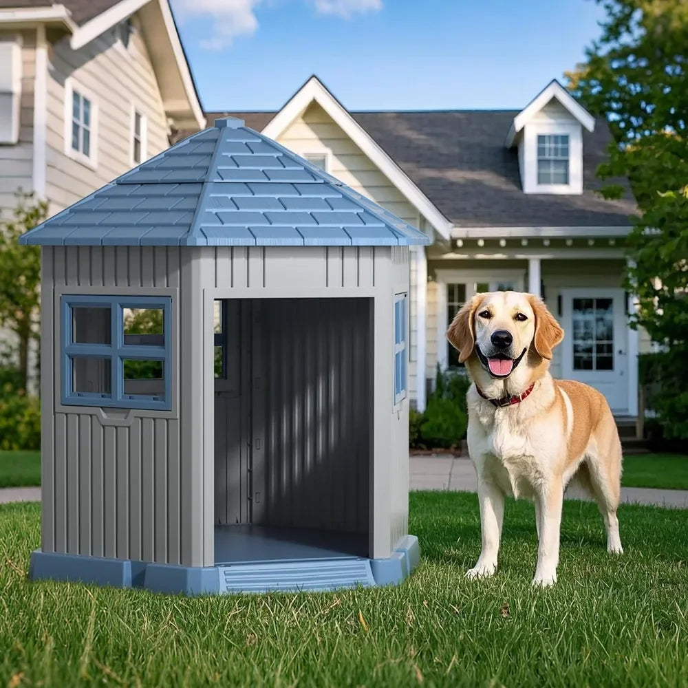 Durable Indoor Outdoor Dog House with Elevated Floor and Window