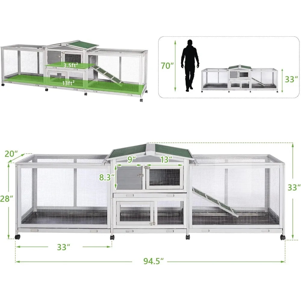 Outdoor Wooden Rabbit Hutch with Wheels for Easy Mobility