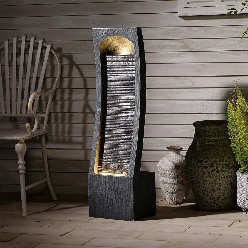 Modern Indoor Water Fountain with LED Lighting and Curved Design