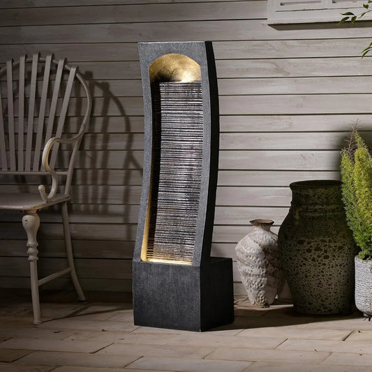 Modern Indoor Water Fountain with LED Lighting and Curved Design