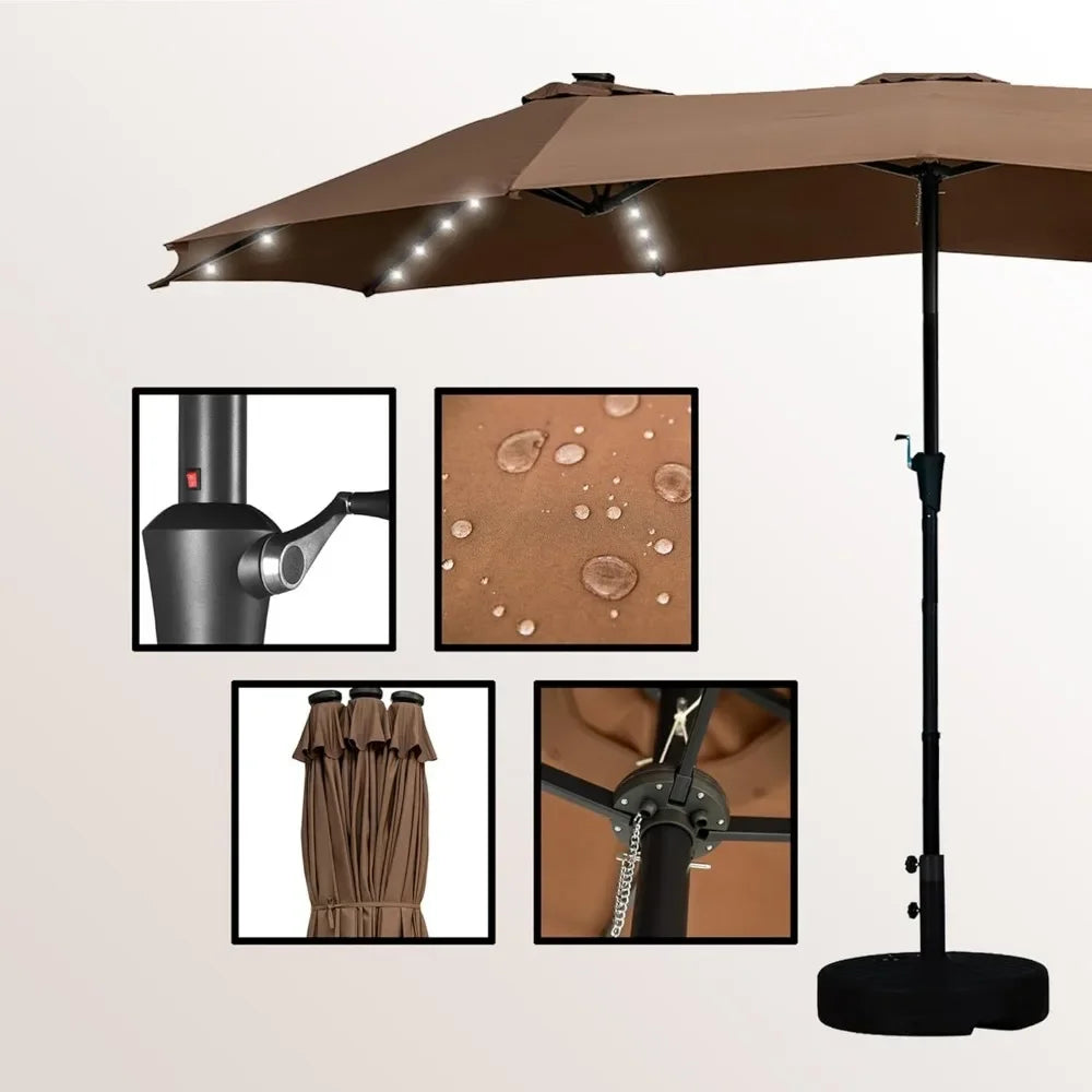 Double-Sided Patio Umbrella With Solar LED Lights