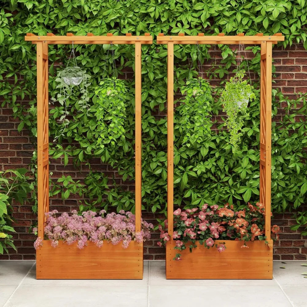 Elevated Raised Garden Bed with Trellis and Drainage Features